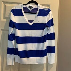 To,my Hilfiger Blue/White V- neck Pullover Sweater sz M